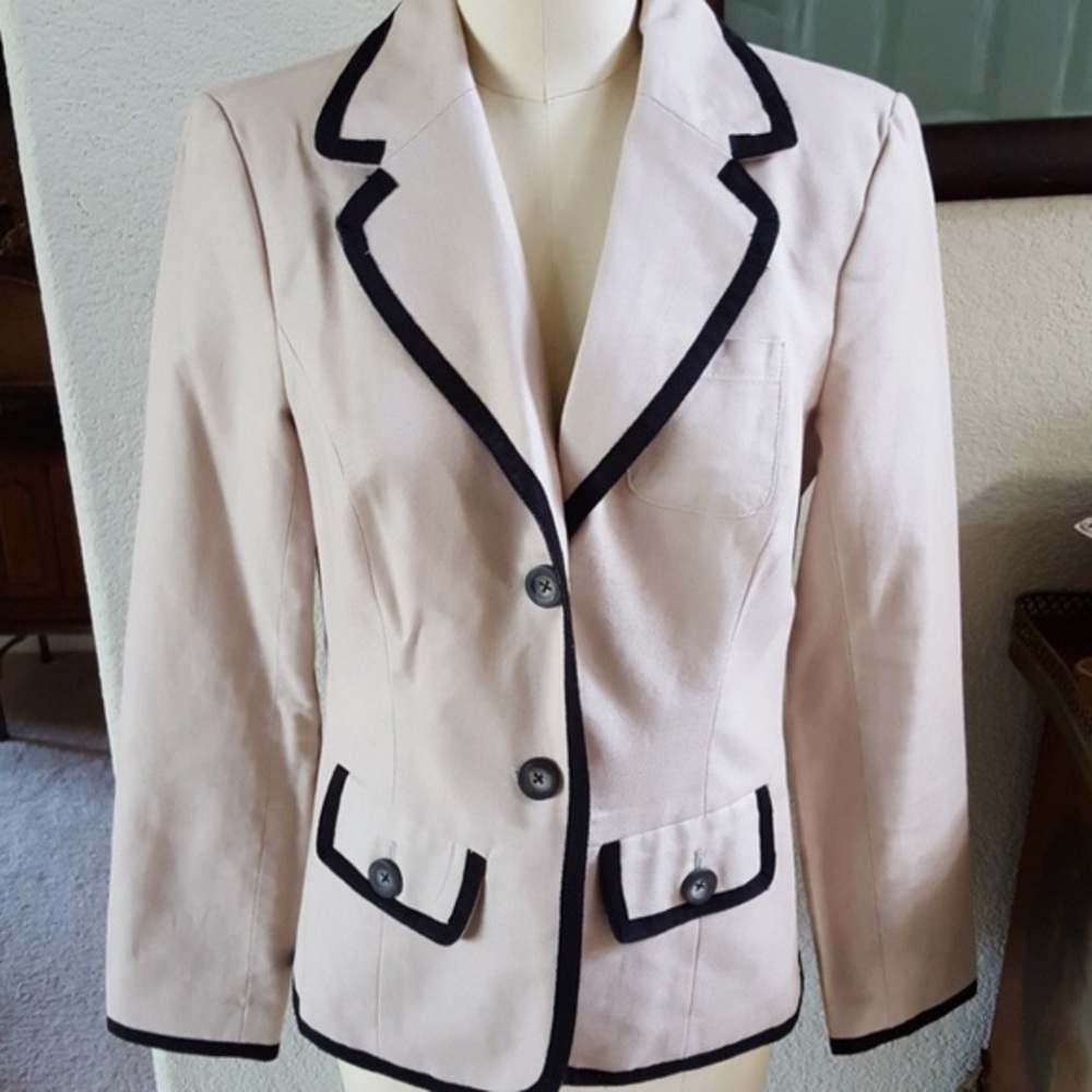 Tan Grosgrain Blazer with Black Ribbon Trim